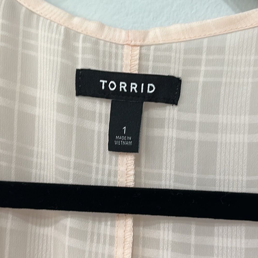 Torrid Light Pink Plaid Sheer Chiffon Kimono/Cover Up/Cardigan Plus Sz 1 - Picture 7 of 12